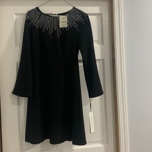 NEW Calvin Klein size 2P black flare dress with bell sleeve